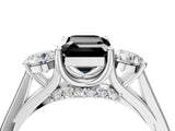 Platinum Fancy Black Emerald Cut Diamond Three-Stone Engagement Ring with Prong Setting and Pavé Band_16