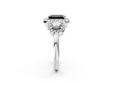 Platinum Fancy Black Emerald Cut Diamond Three-Stone Halo Ring with Prong Setting and Pavé Accents_14