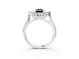 Platinum Fancy Black Emerald Cut Halo Diamond Cluster Ring with Marquise and Round Stones on a White Gold Band with Prong Setting_3