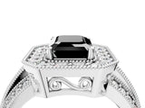 Platinum Fancy Black Emerald Cut Halo Diamond Engagement Ring with Pave Split Shank and Four-Prong Setting_10