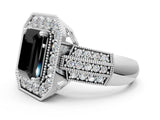 Platinum Fancy Black Emerald Cut Halo Diamond Engagement Ring with Pave Split Shank and Four-Prong Setting_6