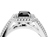 Platinum Fancy Black Emerald Cut Halo Diamond Ring with Beaded Split Shank and Four-Prong Setting_10