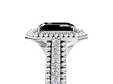 Platinum Fancy Black Emerald Cut Halo Diamond Ring with Beaded Split Shank and Four-Prong Setting_11
