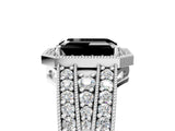 Platinum Fancy Black Emerald Cut Halo Diamond Split Shank Ring with Prong Setting_11