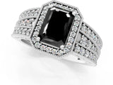 Platinum Fancy Black Emerald Cut Halo Diamond Split Shank Ring with Prong Setting_7