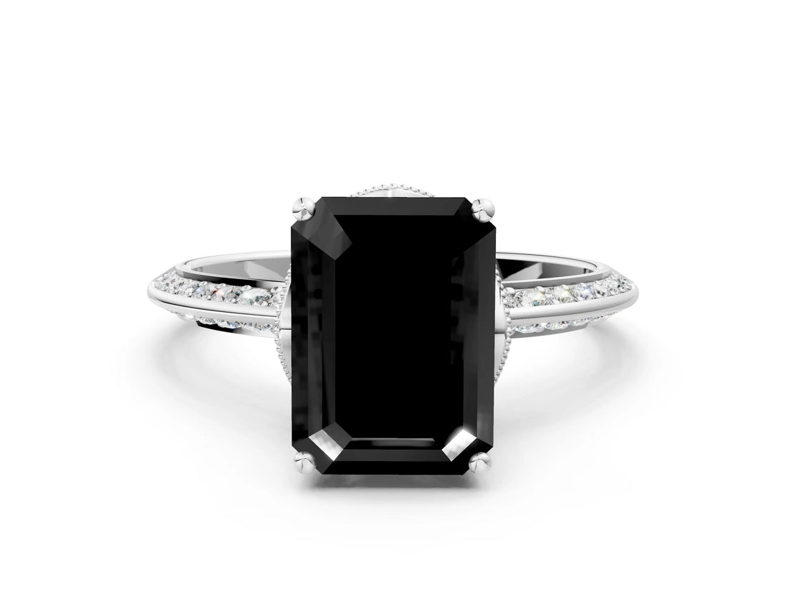 Platinum Fancy Black Emerald Cut Solitaire Split Shank Pave Diamond Engagement Ring with Four-Prong Setting_60