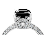 Platinum Fancy Black Emerald Cut Solitaire Split Shank Pave Diamond Engagement Ring with Four-Prong Setting_64