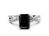 Platinum Fancy Black Emerald Cut Solitaire Twist Pave Diamond Engagement Ring with Prong Setting_73