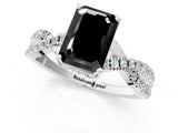 Platinum Fancy Black Emerald Cut Solitaire Twist Pave Diamond Engagement Ring with Prong Setting_74