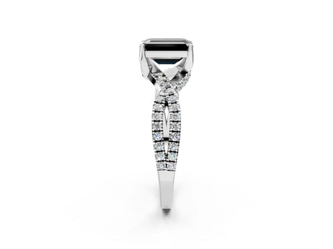 Platinum Fancy Black Emerald Cut Solitaire Twist Pave Diamond Engagement Ring with Prong Setting_81