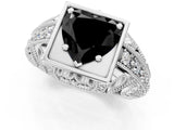 Platinum Fancy Black Heart Cut Brilliant Milgrain Filigree Diamond Ring with Square Prong Setting_7