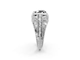 Platinum Fancy Black Heart Cut Brilliant Milgrain Filigree Diamond Ring with Square Prong Setting_8