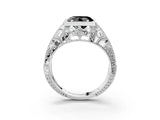 Platinum Fancy Black Heart Cut Brilliant Milgrain Filigree Diamond Ring with Square Prong Setting_9