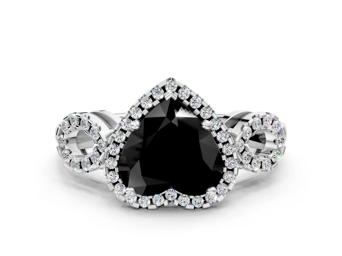 Platinum Fancy Black Heart Cut Cut Halo Diamond Infinity Band with Four-Prong Setting_12