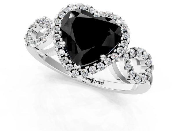 Platinum Heart-Shaped Pave Infinity Halo Engagement Ring Setting for Black Center