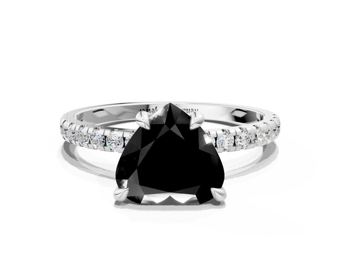 Platinum Fancy Black Heart Cut Diamond Brilliant Solitaire Ring with Pavé Band and Four-Prong Setting_36
