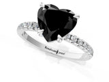 Platinum Fancy Black Heart Cut Diamond Brilliant Solitaire Ring with Pavé Band and Four-Prong Setting_37