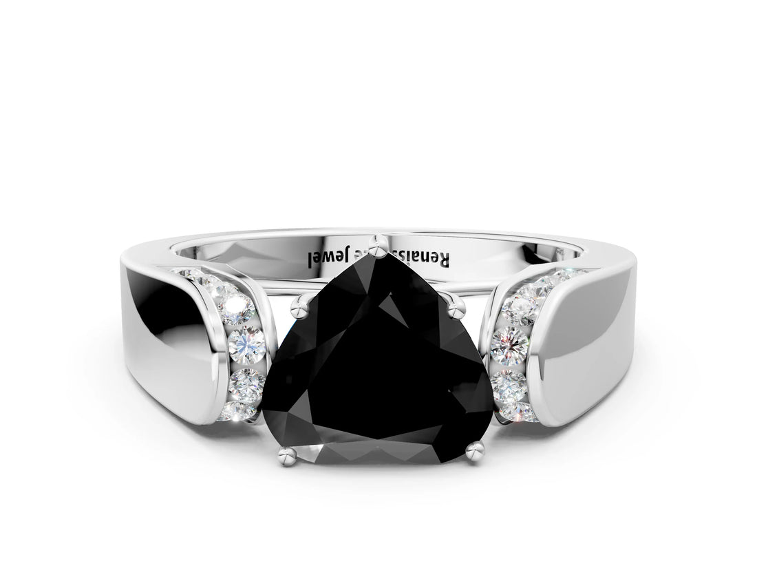 Platinum Fancy Black Heart Cut Diamond Channel Set Solitaire Ring with Four-Prong Setting_22