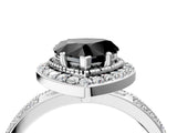 Platinum Fancy Black Heart Cut Diamond Double Halo Ring with Split Shank and Four-Prong Setting_10