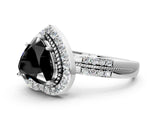 Platinum Fancy Black Heart Cut Diamond Double Halo Ring with Split Shank and Four-Prong Setting_6