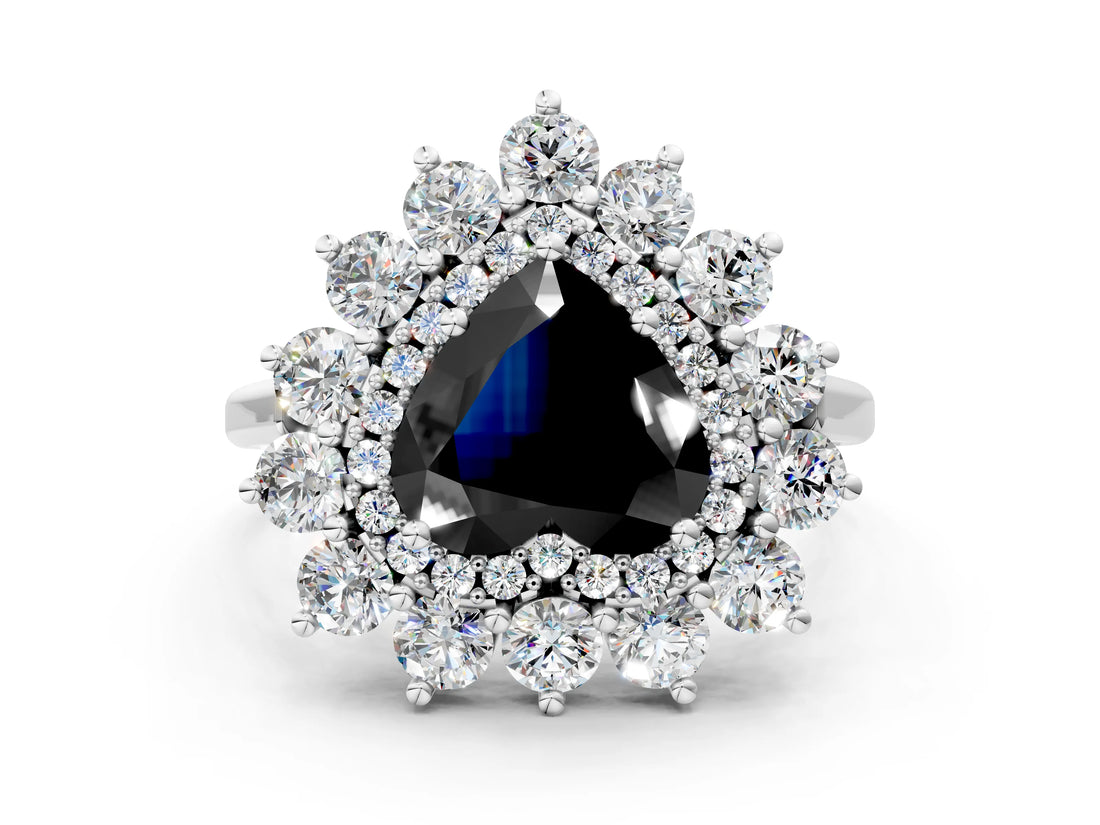 Platinum Fancy Black Heart Cut Diamond Floral Double Halo Engagement Ring with Prong Setting_49