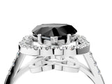 Platinum Fancy Black Heart Cut Diamond Floral Halo Split Shank Prong Setting Ring_10