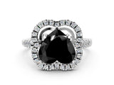 Platinum Fancy Black Heart Cut Diamond Floral Halo Split Shank Prong Setting Ring_6