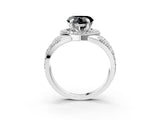 Platinum Fancy Black Heart Cut Diamond Halo Ring with Split Shank and Bezel Accents and Four-Prong Setting_15