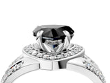Platinum Fancy Black Heart Cut Diamond Halo Ring with Split Shank and Bezel Accents and Four-Prong Setting_16
