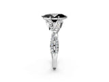 Platinum Fancy Black Heart Cut Diamond  Halo Twist Band Solitaire Prong Setting Ring_2