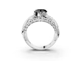 Platinum Fancy Black Heart Cut Diamond Pave Art Deco Split Shank Ring with Four-Prong Setting_9