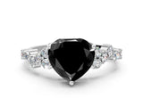 Platinum Fancy Black Heart Cut Diamond Scattered Round Accent Ring with Prong Setting_3