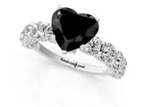 Platinum Fancy Black Heart Cut Diamond Side Stone Engagement Ring with Four-Prong Setting_1