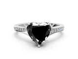 Platinum Fancy Black Heart Cut Diamond Solitaire Ring with Pavé Band and Prong Setting_12