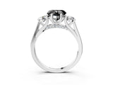 Platinum Fancy Black Heart Cut Diamond Three-Stone Engagement Ring with Prong Setting and Pavé Band_9