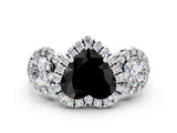 Platinum Fancy Black Heart Cut Diamond Three-Stone Halo Ring with Prong Setting and Pavé Accents_12