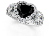 Platinum Fancy Black Heart Cut Diamond Three-Stone Halo Ring with Prong Setting and Pavé Accents_13