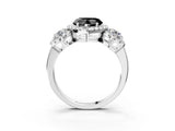 Platinum Fancy Black Heart Cut Diamond Three-Stone Halo Ring with Prong Setting and Pavé Accents_15
