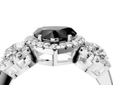 Platinum Fancy Black Heart Cut Diamond Three-Stone Halo Ring with Prong Setting and Pavé Accents_16
