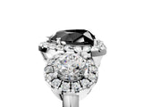 Platinum Fancy Black Heart Cut Diamond Three-Stone Halo Ring with Prong Setting and Pavé Accents_17