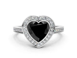Platinum Fancy Black Heart Cut Halo Bezel Diamond Pave Band Ring_6