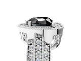 Platinum Fancy Black Heart Cut Halo Diamond Engagement Ring with Pave Split Shank and Four-Prong Setting_11