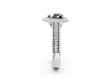 Platinum Fancy Black Heart Cut Halo Diamond Ring with Beaded Split Shank and Four-Prong Setting_8