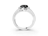 Platinum Fancy Black Heart Cut Halo Diamond Split Shank Ring with Prong Setting_9