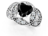 Platinum Fancy Black Heart Cut Halo Milgrain Diamond Engagement Ring with Leaf Band and Four-Prong Setting_13