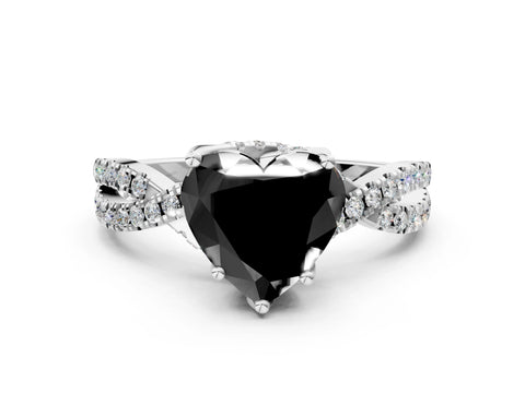 Platinum Fancy Black Heart Cut Solitaire Twist Pave Diamond Engagement Ring with Prong Setting_55
