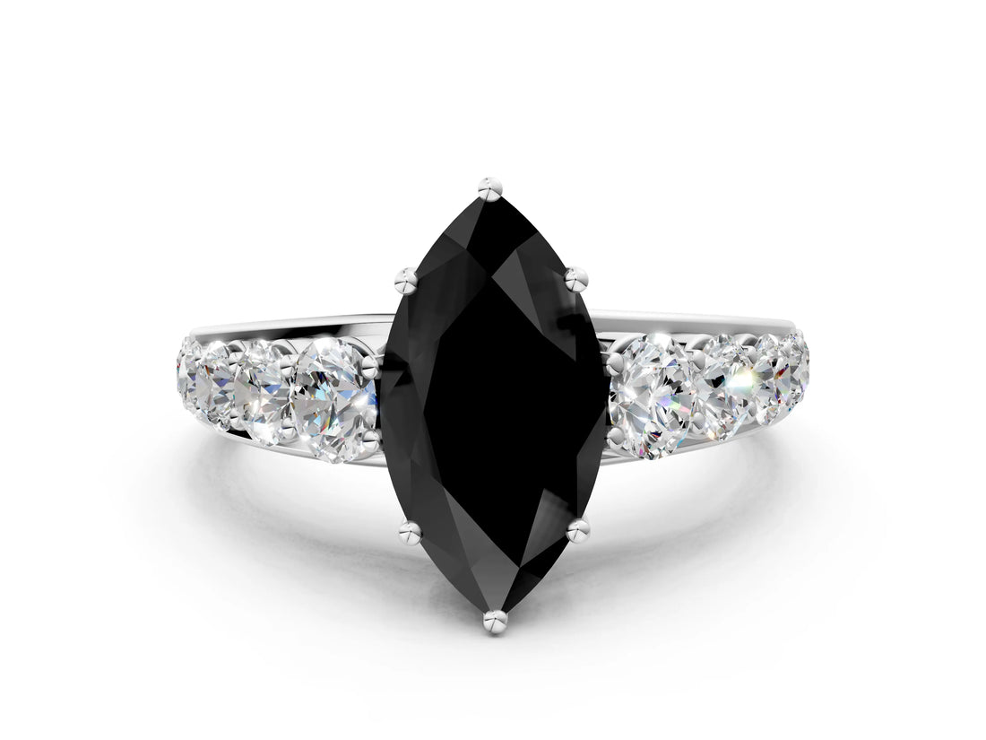 Platinum Fancy Black Marquise Cut Brilliant Diamond Pavé Band with Six-Prong Setting_24