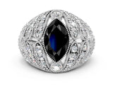 Platinum Fancy Black Marquise Cut Brilliant Halo Pave Diamond Milgrain Ring_12