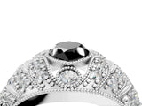 Platinum Fancy Black Marquise Cut Brilliant Halo Pave Diamond Milgrain Ring_16