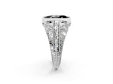 Platinum Fancy Black Marquise Cut Brilliant Milgrain Filigree Diamond Ring with Square Prong Setting_14